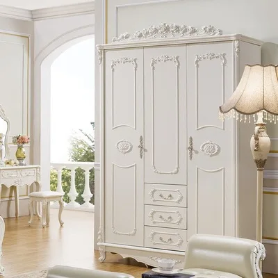 

European wardrobe French style bedroom furniture wood assembly solid wood closet with dressing mirror
