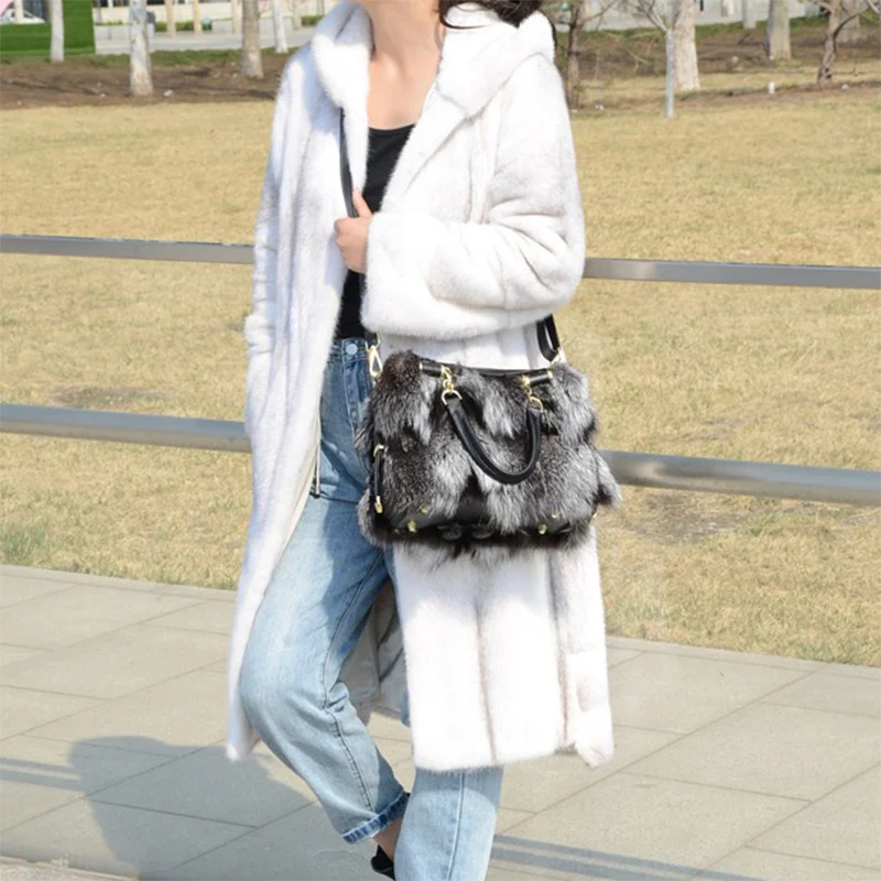 Женская сумка из лисьего меха новый дизайн вместительная через плечо модная