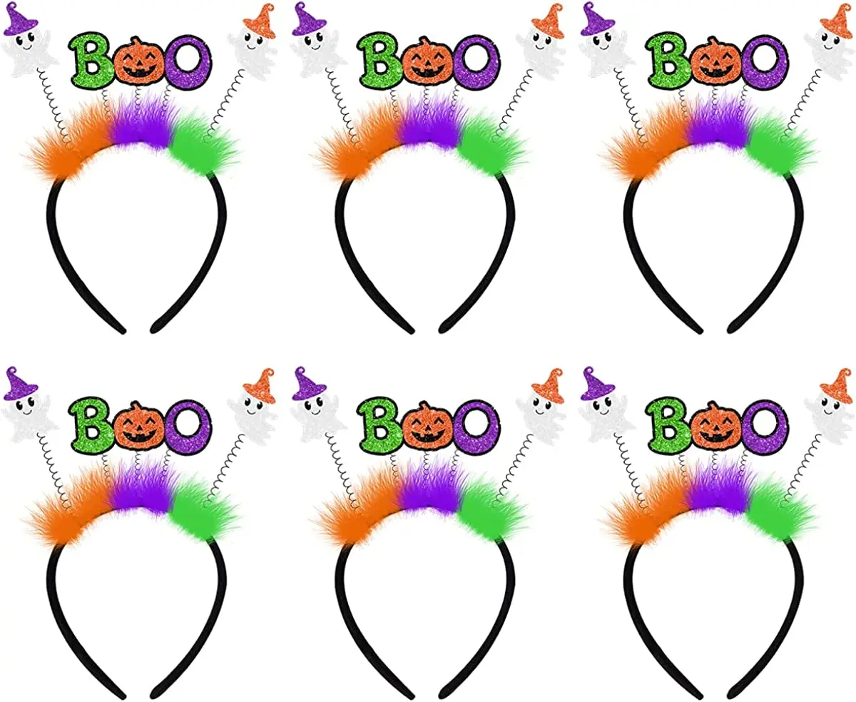 

6 Pack Halloween Costume Headbands Ghost and Pumpkin Head Boppers Boo Hair Hoop for Halloween Party Cosplay Dress Up Decorations