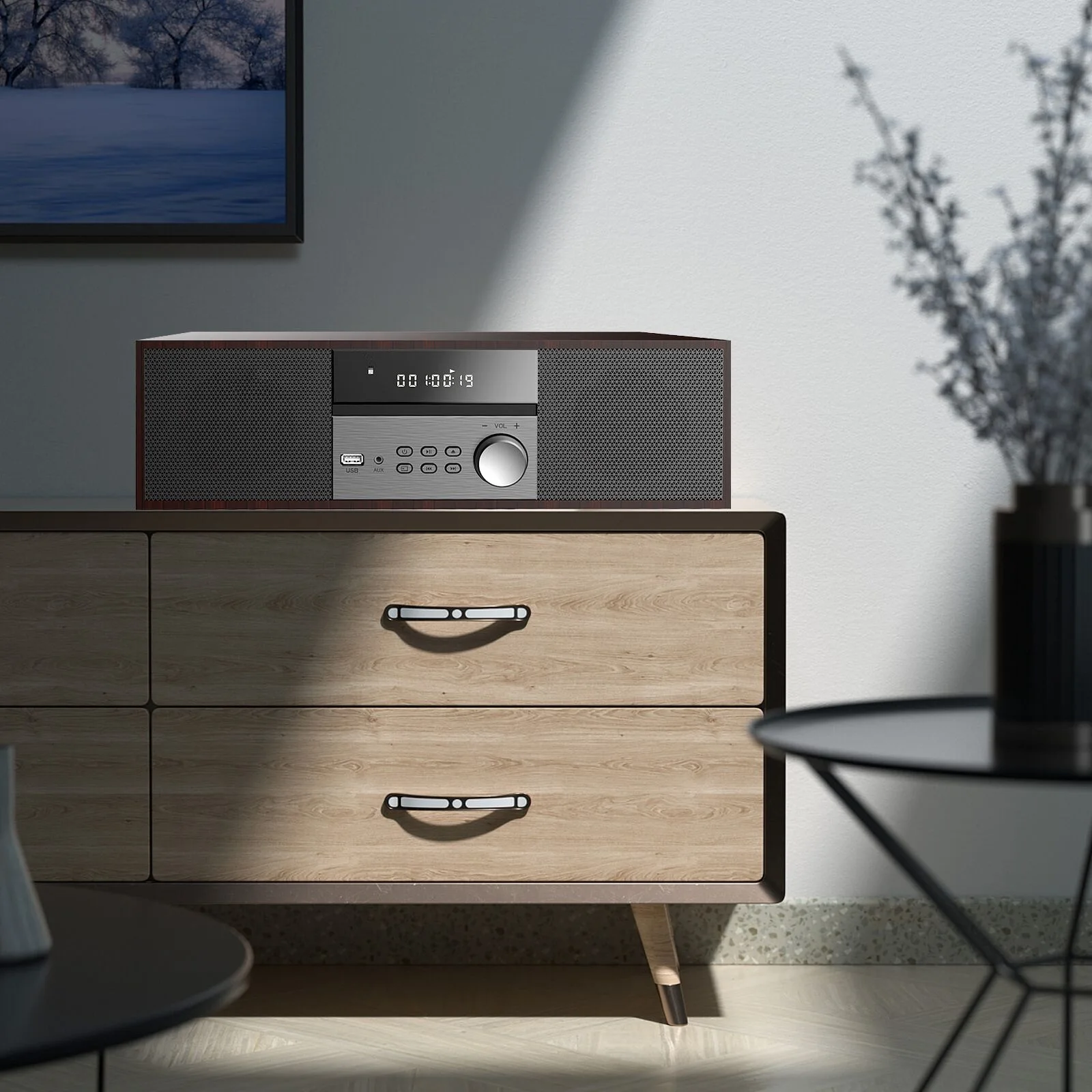 Компактная Hi-Fi система: портативный CD-плеер с FM-радио, беспроводным USB, MP3, AUX-входом, стереодинамиками и пультом дистанционного управления (art.: 3920da033f121) - 3920da033f121
