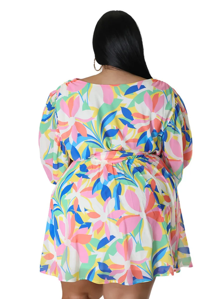 Plus Size Dresses Women Sexy Flower Print Mini Dress Loose Elegant Cute New in Midi Dress 2023 Wholesa 3xl 4xl 5xl 6xl