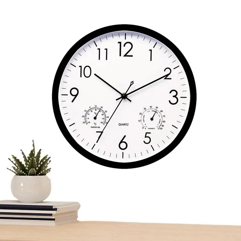 

Outdoor Wall Clock Decorative Round Clock With Thermometer Clock For Home Bathroom Kitchen Bedroom School Living Room