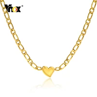 vnox chic women heart choker necklaces for girls gift jewelrygold color stainless steel figaro chainlength adjustable