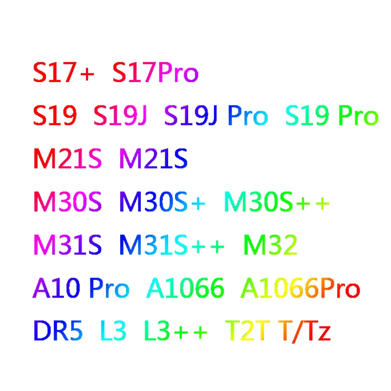 

M20S M21S T2T S19 S9 L3 L7 T17 D7 M30 M32 KD2 Goldshell KD5 KDBOX KD-CK5 K1 S9SE BM-K1 S11 Z15 A1166 A10 T19 HS3 S19 Pro