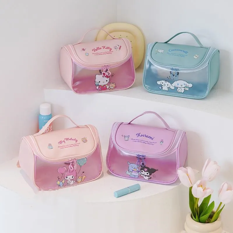 

Сумка для хранения косметики Sanrio Kuromi из мультфильма аниме, вместительные водонепроницаемые портативные туалетные принадлежности из полиуретана, сумки для хранения косметики