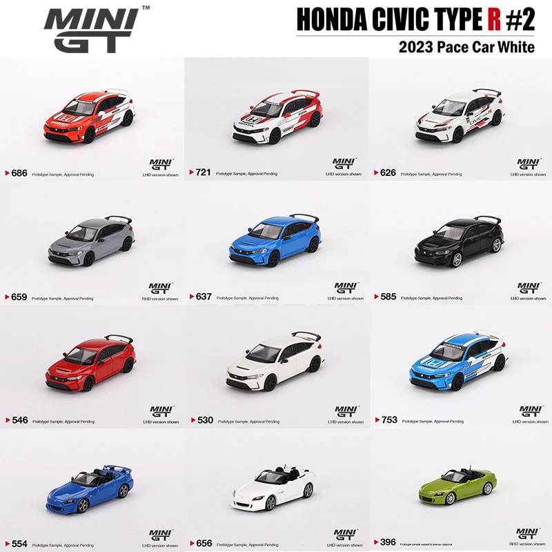 Миниатюрная модель автомобиля 1/64 Honda Civic Type R 2023 Pace S2000 (AP2) CR Grand Prix NSX GT3 EVO22 из сплава