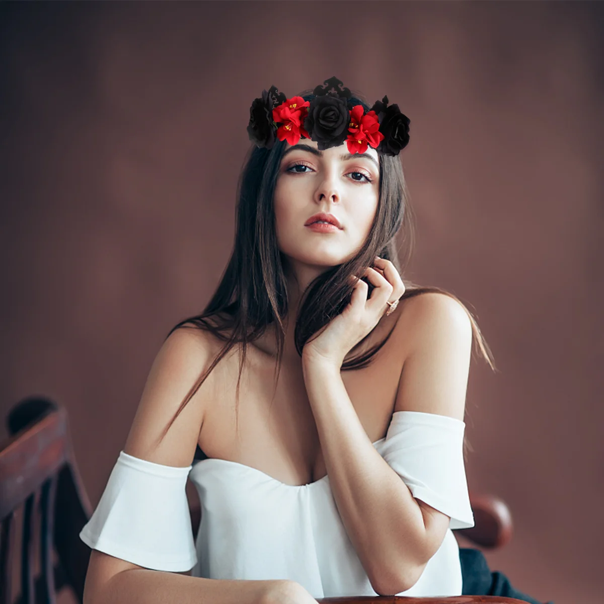 Halloween Wreath Floral Flower Headband Headdress Costumes Photo Women Rose Headpiece Fabric Miss