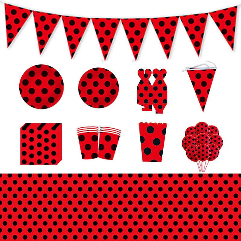 Одноразовая посуда с божьей коровкой красная и черная тарелка украшение для дня