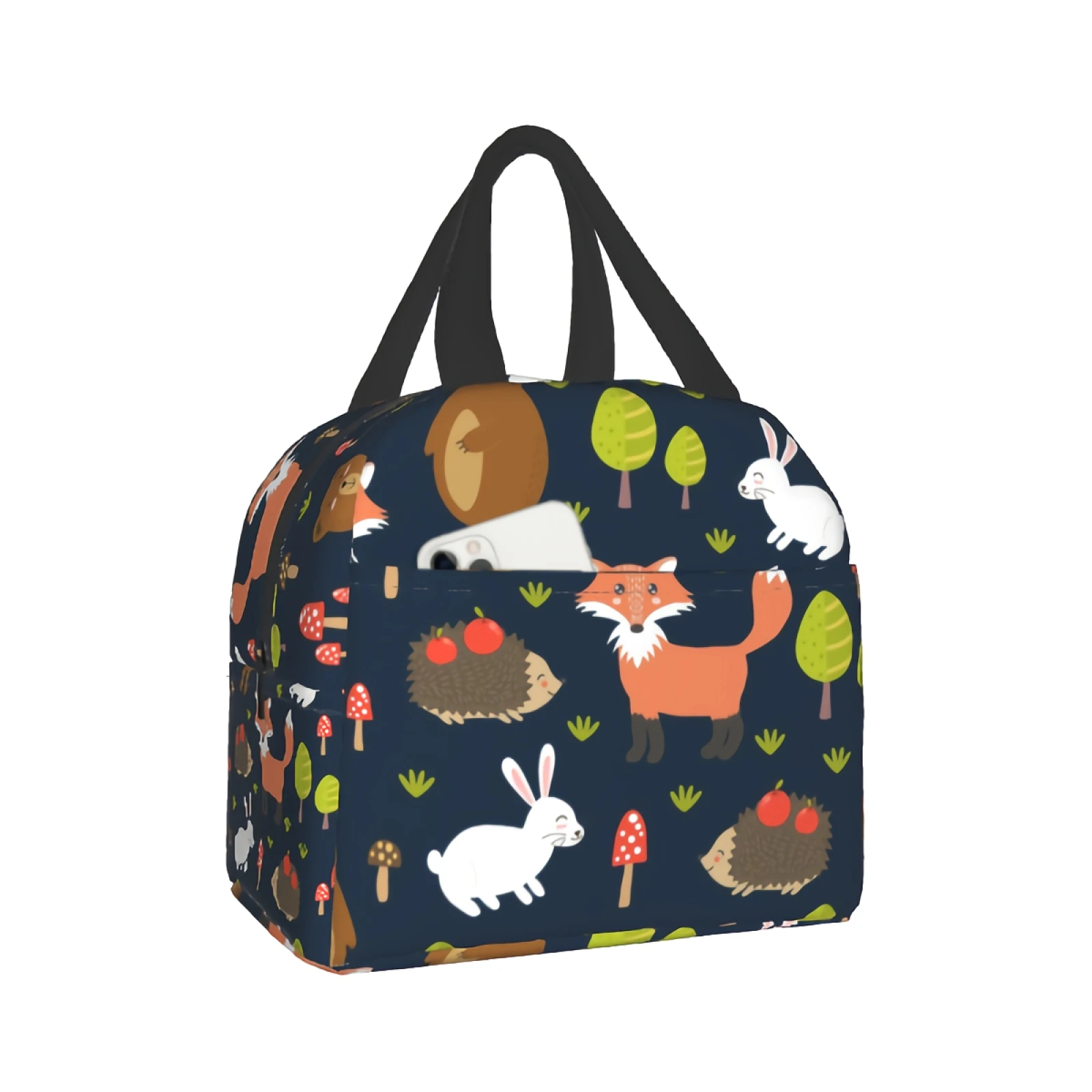 

Изоляционная сумка для ланча с милыми животными, портативная Фотосумка на тему Красной лисы с молнией и передним карманом для женщин, мужчи...