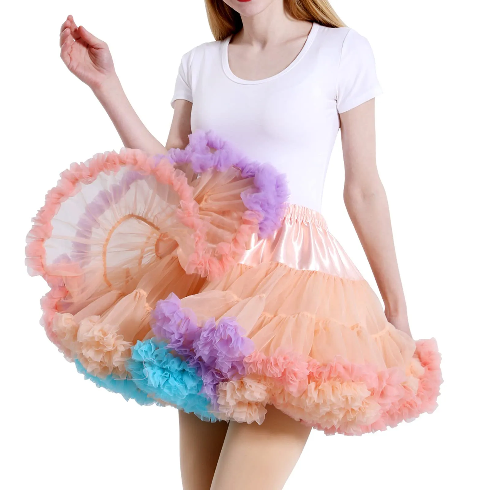 

Sweet Colorful Printed Ball Gown Skirts For Women Girls Tie Dye Printed High Waist Skirts Prom Party Dance Wear Mini Skirts saia