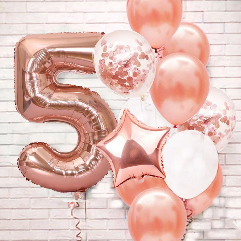 13pcs Rose Gold 32inch Number Foil Latex Balloons Happy Birthday Party Decorations Kids Boy Girl 1 2 3 4 5 6 7 8 9 Year Old 1st images - 6