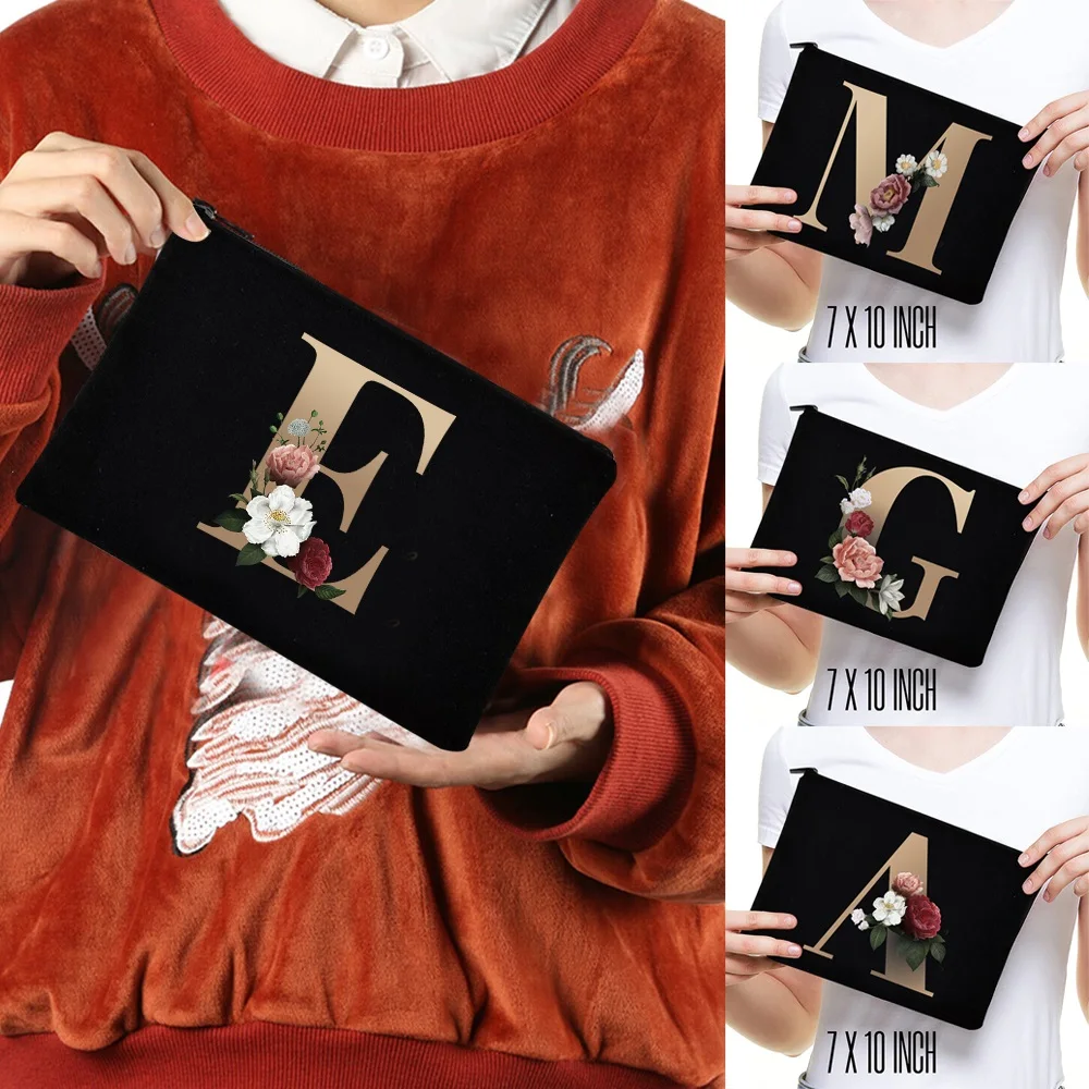 

Makeup Organizer Bags Canvas Cosmetic Case Pouch for Bridesmaid Clutch Holiday Travel Gold Pattern Beauty Washing Bag