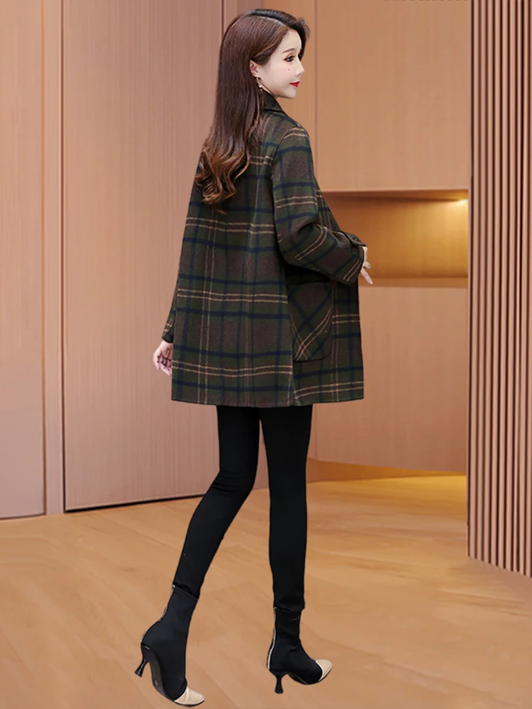 Houndstooth Double Sided Fleece Woolen Jacket Women Autumn and Winter High end Brand Small Lady Mother Western Sle |