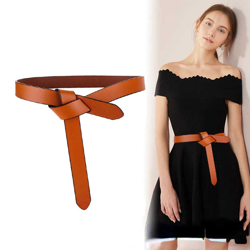 Cowhide Knotted Women Waist Belt Fashion Ladies Genuine Leather Belts Decorative Dress Shirt Tide Designer Belt High Quality