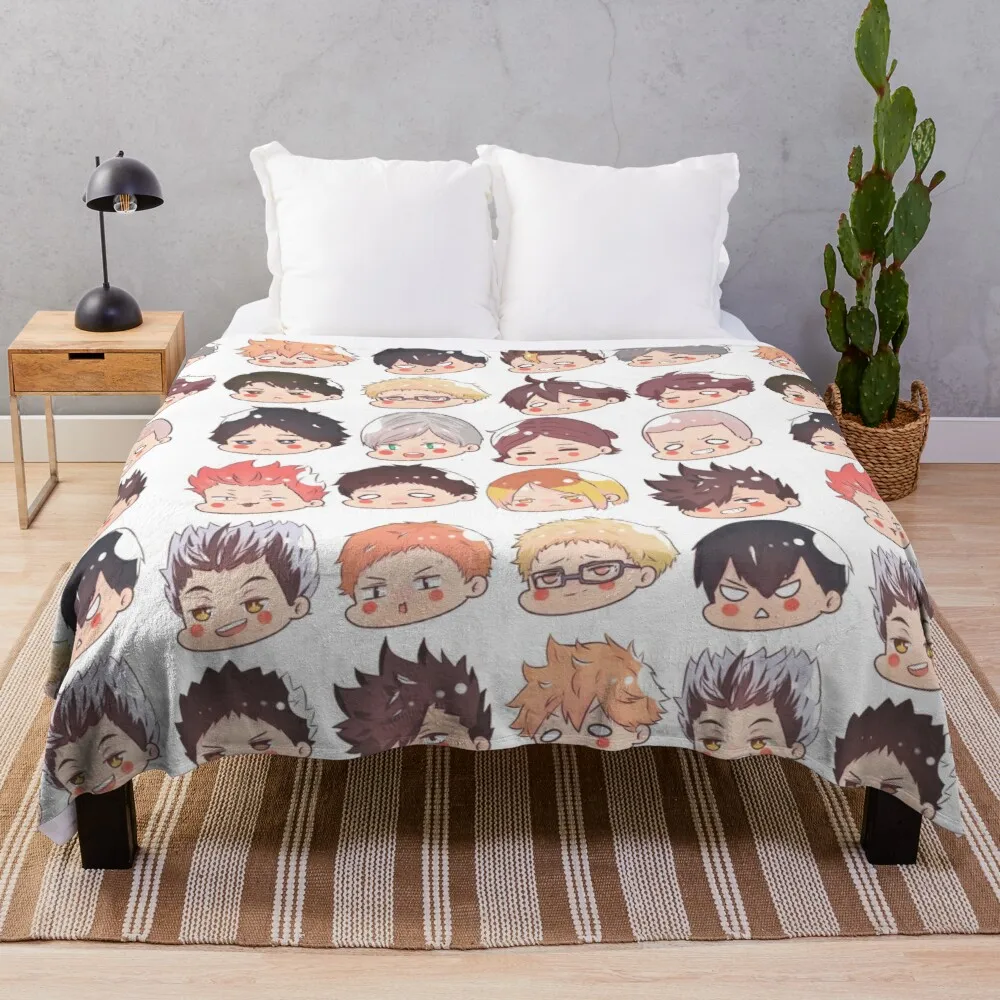 

Haikyuu chibi heads Throw Blanket sofa blanket with tassels blankets for sofas Microfiber crochet blankets