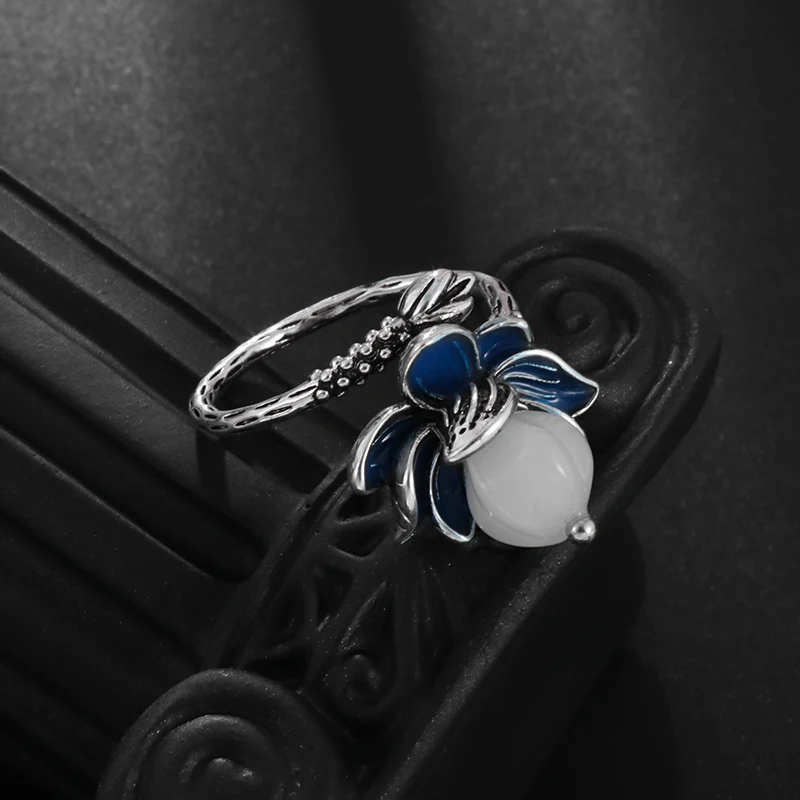 

Exquisite Fashion Blue Lotus-Shaped Ring, Women's Simple Rustic Jewelry, Casual Banquet Accessories