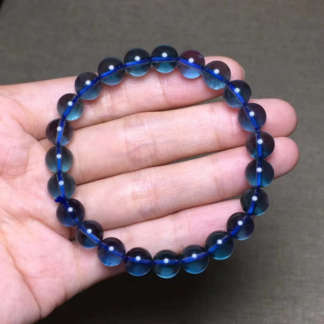 

8mm Natural Blue Fluorite Stone Bracelet For Woman Man Luck Love Gift Crystal Round Beads Clear Gemstone Jewelry Strands AAAAA