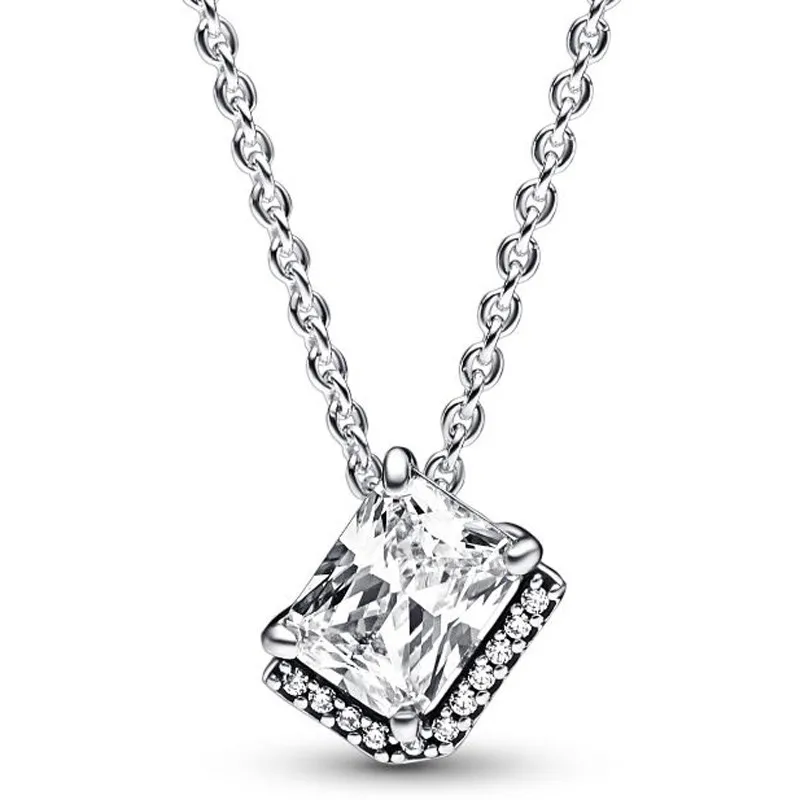 

Original Rectangular Sparkling Halo Collier With Crystal Chain Necklace For Women 925 Sterling Silver Necklace Fashion Jewelry
