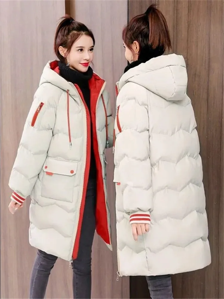 

Winter Jacket Female Fall Women's Parkas Hooded Warm Mid-Length Coat Ladies Korean Fashion Casual Cotton Padded Overcoat Abrigos