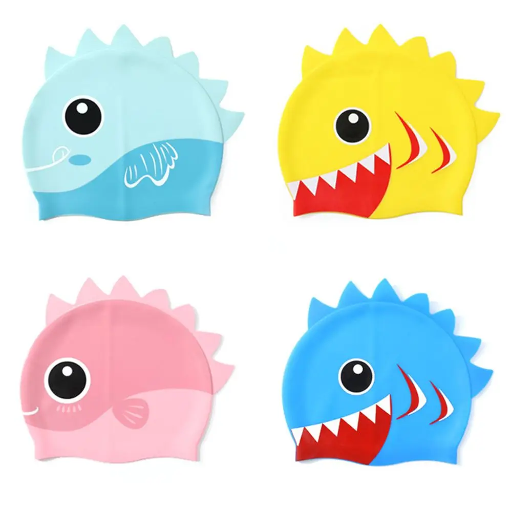 

Childrens Silicone Character Swimming Cap Junior Girls Boys Swim Hat Shark Fish Cartoon Fun Clown Waterproof Cap Sportswear