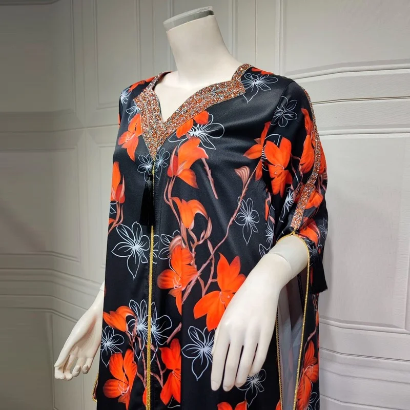 Muslim Dubai Abaya Islamic Clothes For Women Dashiki Print Bohemian Kaftan Robe Musulmane Longue Djellaba Femme Boubou Gowns