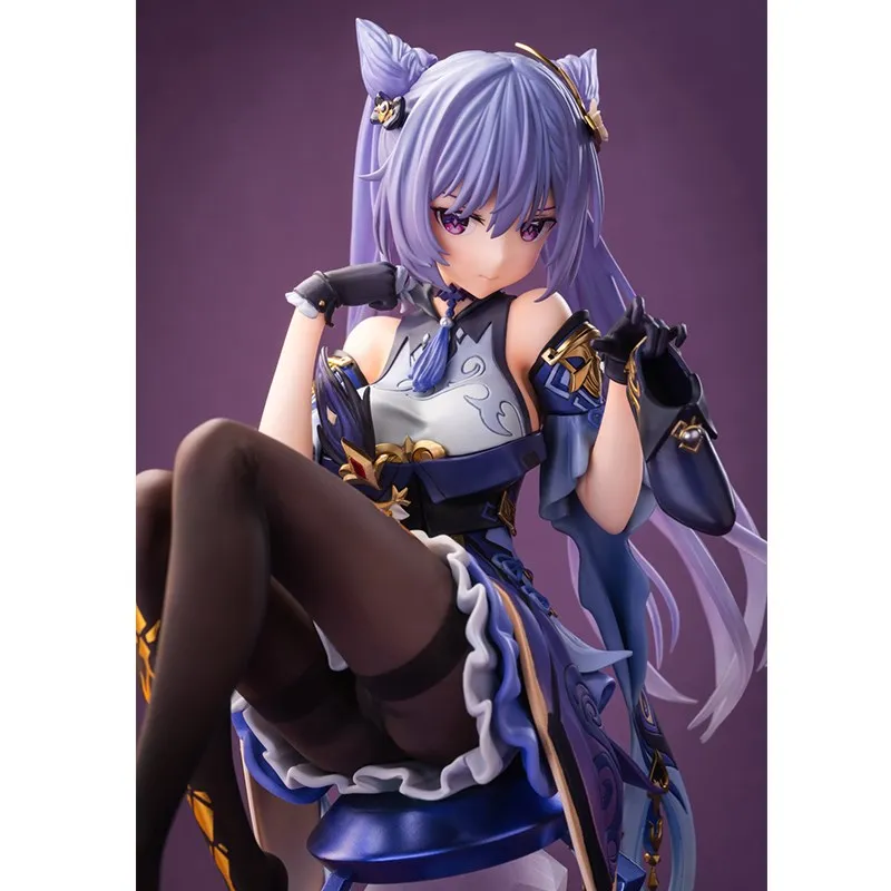 

Game Genshin Impact Keqing Static Figure Sexy Charming Black Silk Legs Sitting Toys 21CM Female Action Figure Dolls For Mens 18