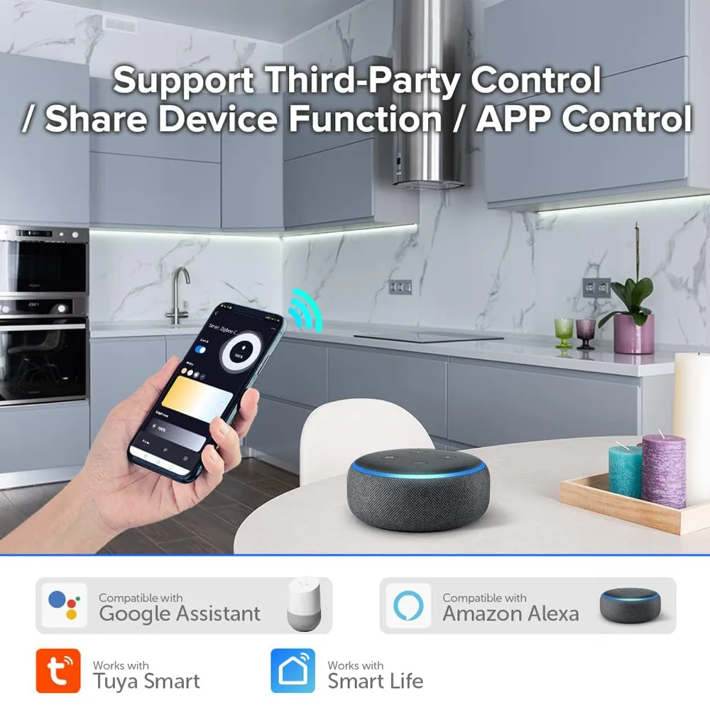 Фото 10M 20M Tuya WiFi COB CCT Светодиодная лента 24V Dual White Room Light 2700-6500K 2.4G RF Dimming Touch Remote f Alexa Google SmartThings №3