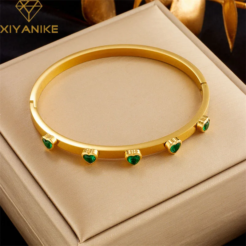 

XIYANIKE 316L Stainless Steel Bracelet Green White LOVE Heart Accessory for Women Newly Arrived Christmas Jewelry Gifts Pulsera