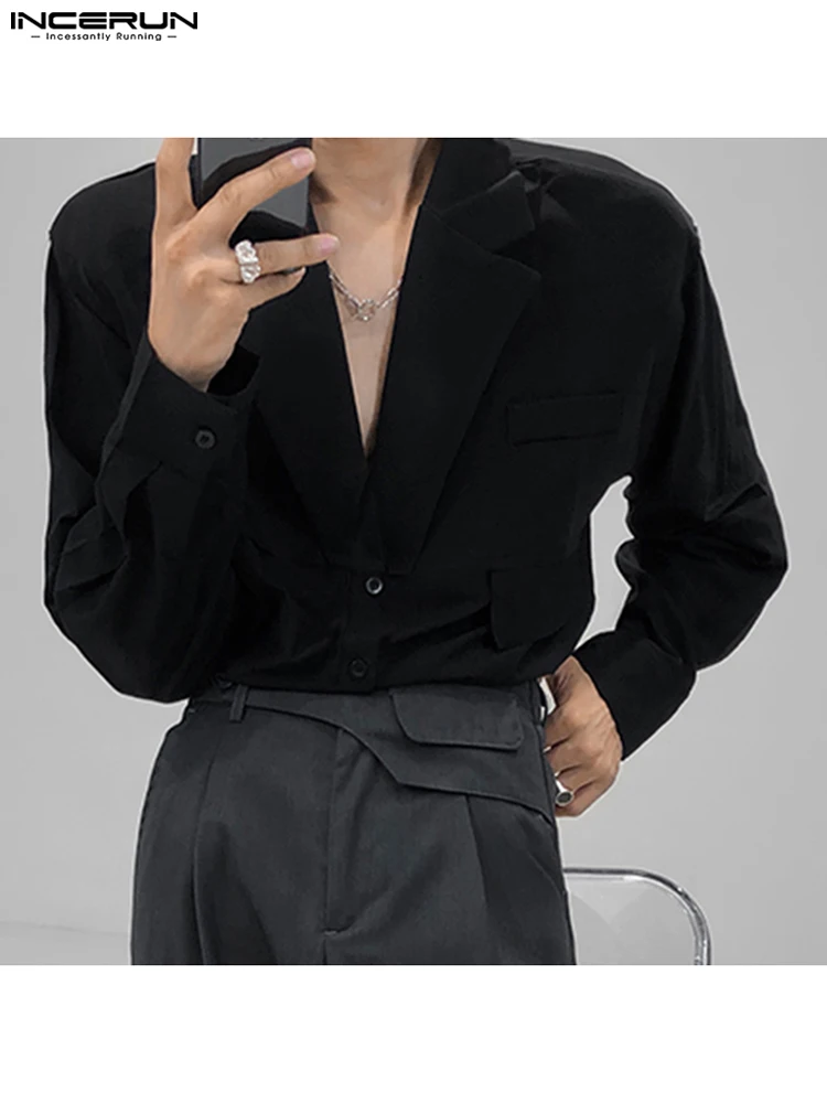 

2022 Fashion Men Casual Shirt Solid Color Lapel Button Long Sleeve Tops Streetwear Loose Leisure Camisa Masculina S-5XL INCERUN