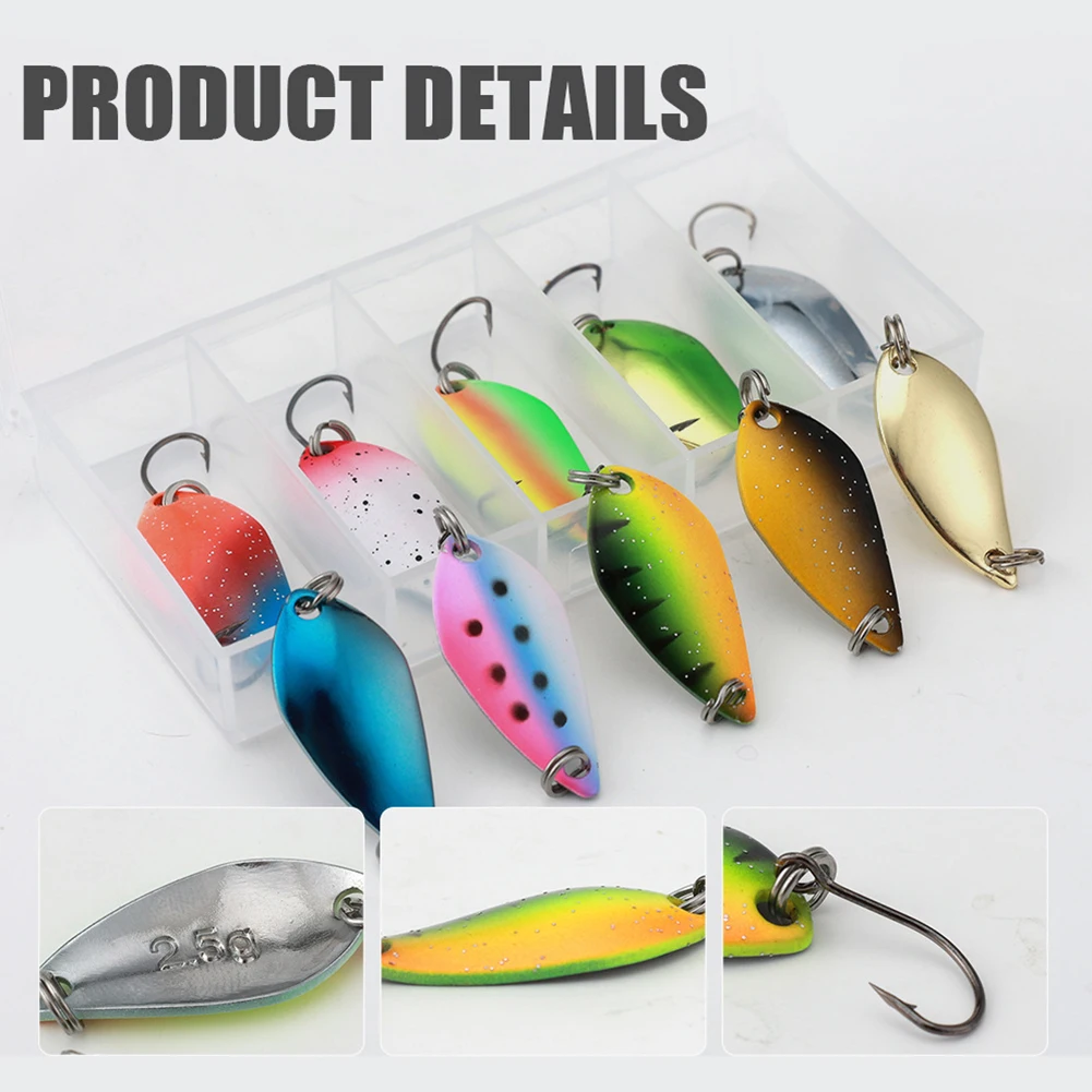 10pcs Artificial Hard Bait Fishing Lures 2.5/3.5/5.5g Metal Spoon Sequins Colors Fishing Sea With Single Hook Fishing Tackle