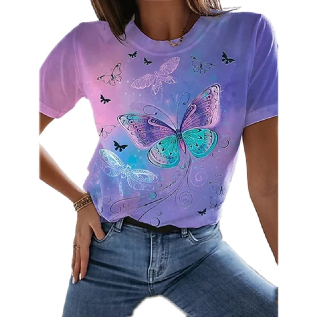 

Summer Women's T-Shirt Butterfly 3D Printed Beautiful T Shirt Women Fashion Female Clothing Short Sleeved Top Casual Blouse