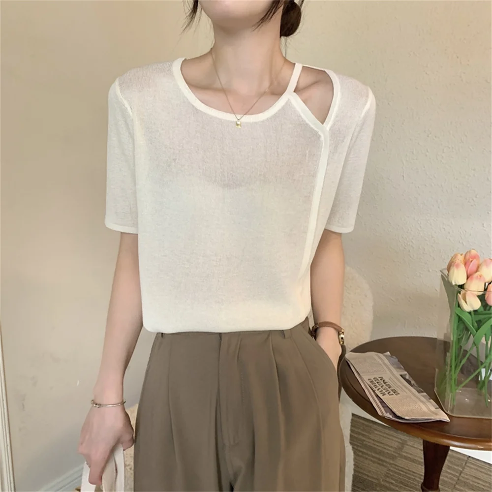 PLAMTEE Sexy Tees Tops Stylish All Match Women Summer High Street Knitted New Slim Casual Loose Office Lady Sweater T-Shirts