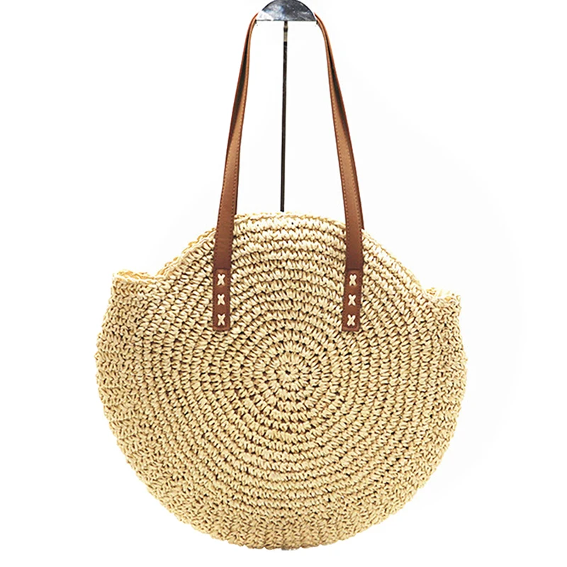 

Женская плетеная пляжная сумочка в стиле ретро, вместительный пляжный богемный саквояж на плечо из ротанга ручной работы, лето