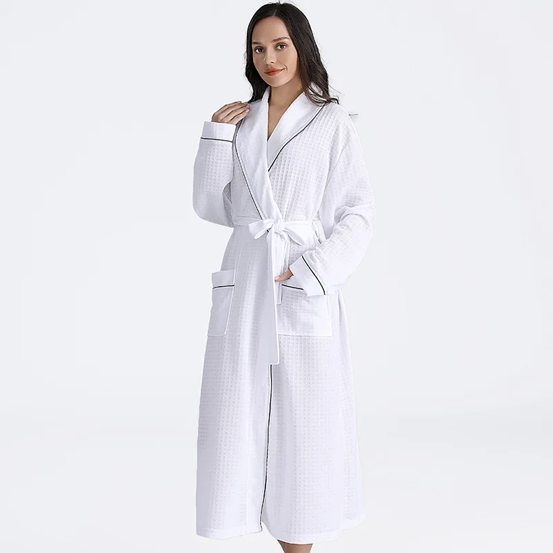 New Spring Summer Pajamas Women Men Long Hotel Waffle Bathrobe Couples Robe Absorbent Quick Dry Men's Comfortable Pajama