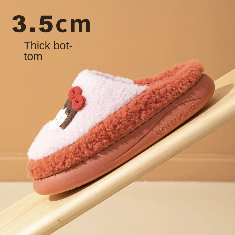 Cotton Slippers Cute Girl Heart Couple Home Warm Slip Thick Bottom Autumn Winter Confinement Student Hair Slippers