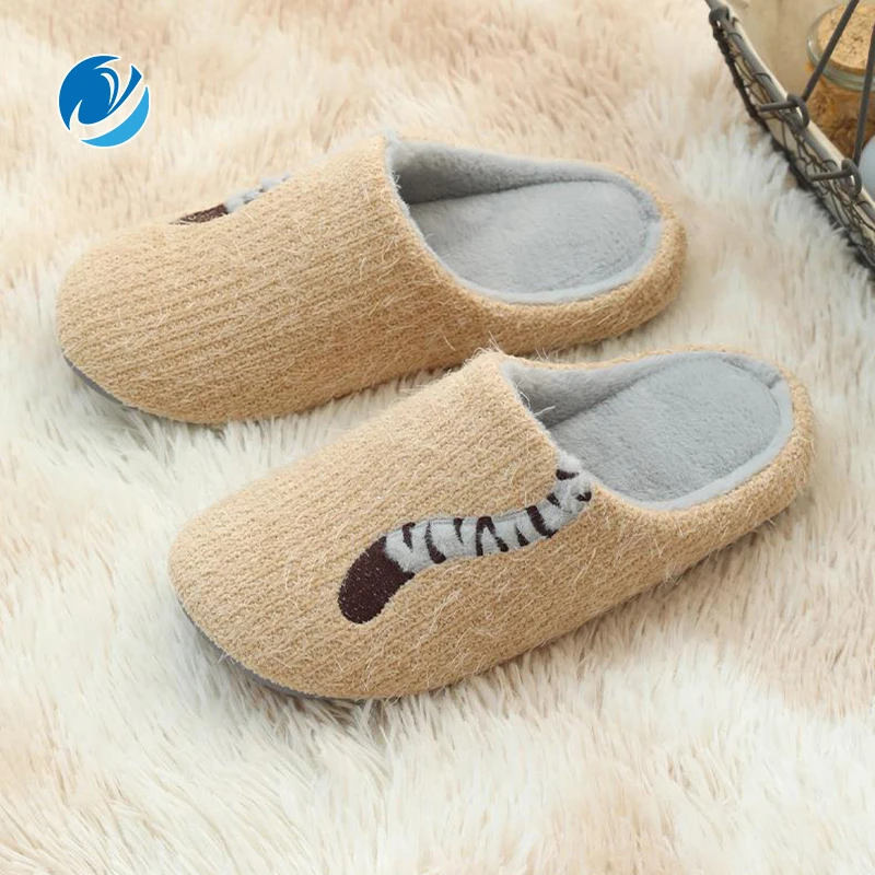 Нескользящие бесшумные и теплые хлопковые тапки Mo Dou с вышивкой в виде мультяшного хвоста для дома, простые мужские хлопковые тапочки