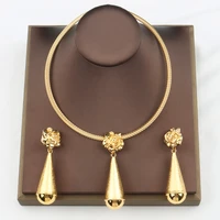 gold color jewelry set for women african dangle earrings necklace jewelry fashion dubai accessories set wedding daily wear gift