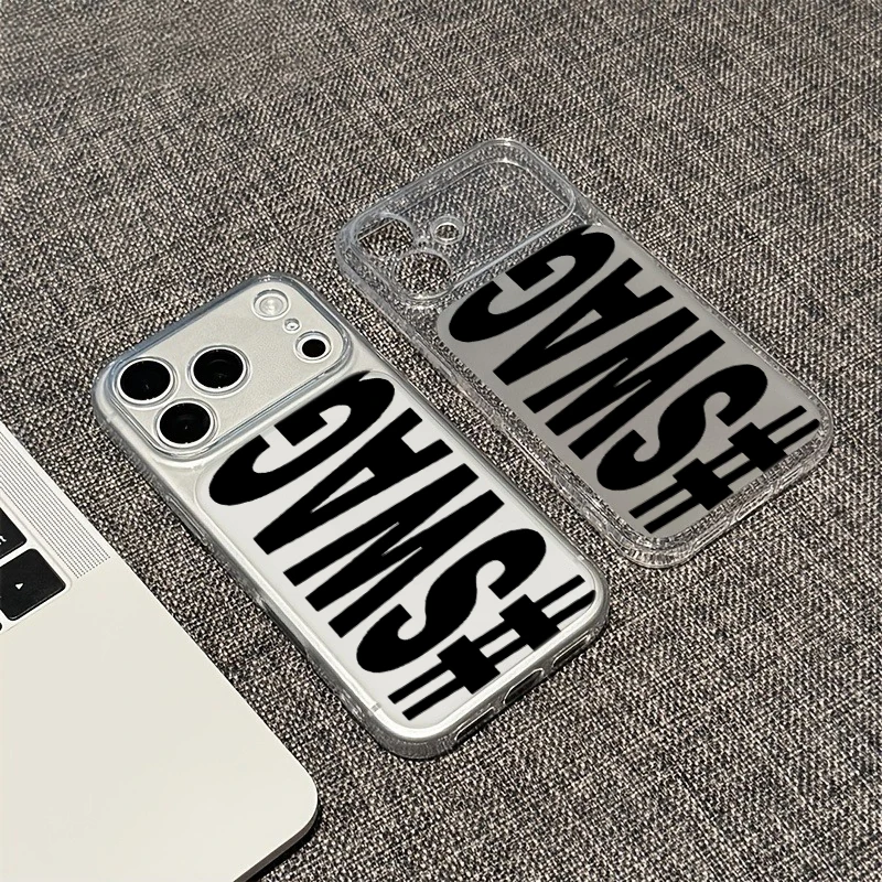 Ярко-розовый черный прозрачный чехол для телефона с надписью SWAG для iPhone 17 16 Plus 15 Pro 14 13 12 11 Pro Max X XS XR 7 8 SE, защитный чехол из ТПУ (art.: 3920d9114fe78) - 3920d9114fe78
