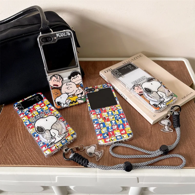 Фото Забавный красочный чехол с сетчатым узором Charlie Brown Snoopy Magsafe для беспроводной зарядки телефона Samsung ZFlip 3 4 5 6 7 8, магнитный чехол №1