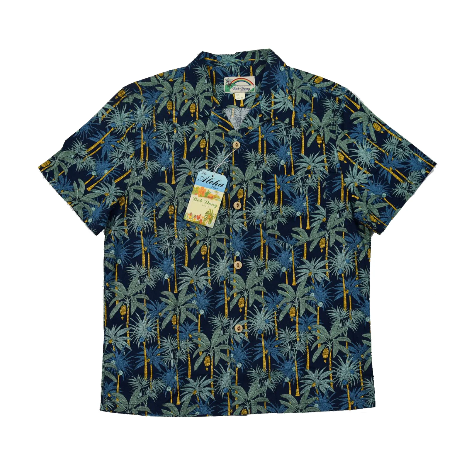

BOB DONG Palms Print Camp Collar Hawaiian Shirts Men's Tropical Tee Shirts Aloha