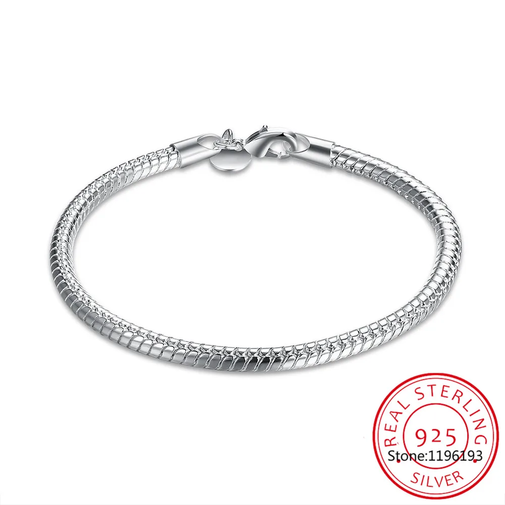 925 Sterling Silver Lobster Clasp Basic Bracelet Snake Chain Bangle for Women Birthday Gift Simple Fine Jewelry SCB252