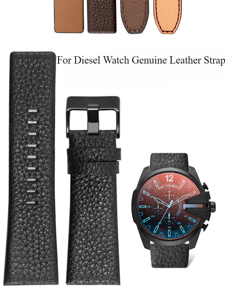 Фото Ремешок из натуральной кожи для часов Diesel Black Warrior Series Dz4323 Dz1657 Dz4318, прочный браслет в стиле ретро, 22 24 26 28 мм №1