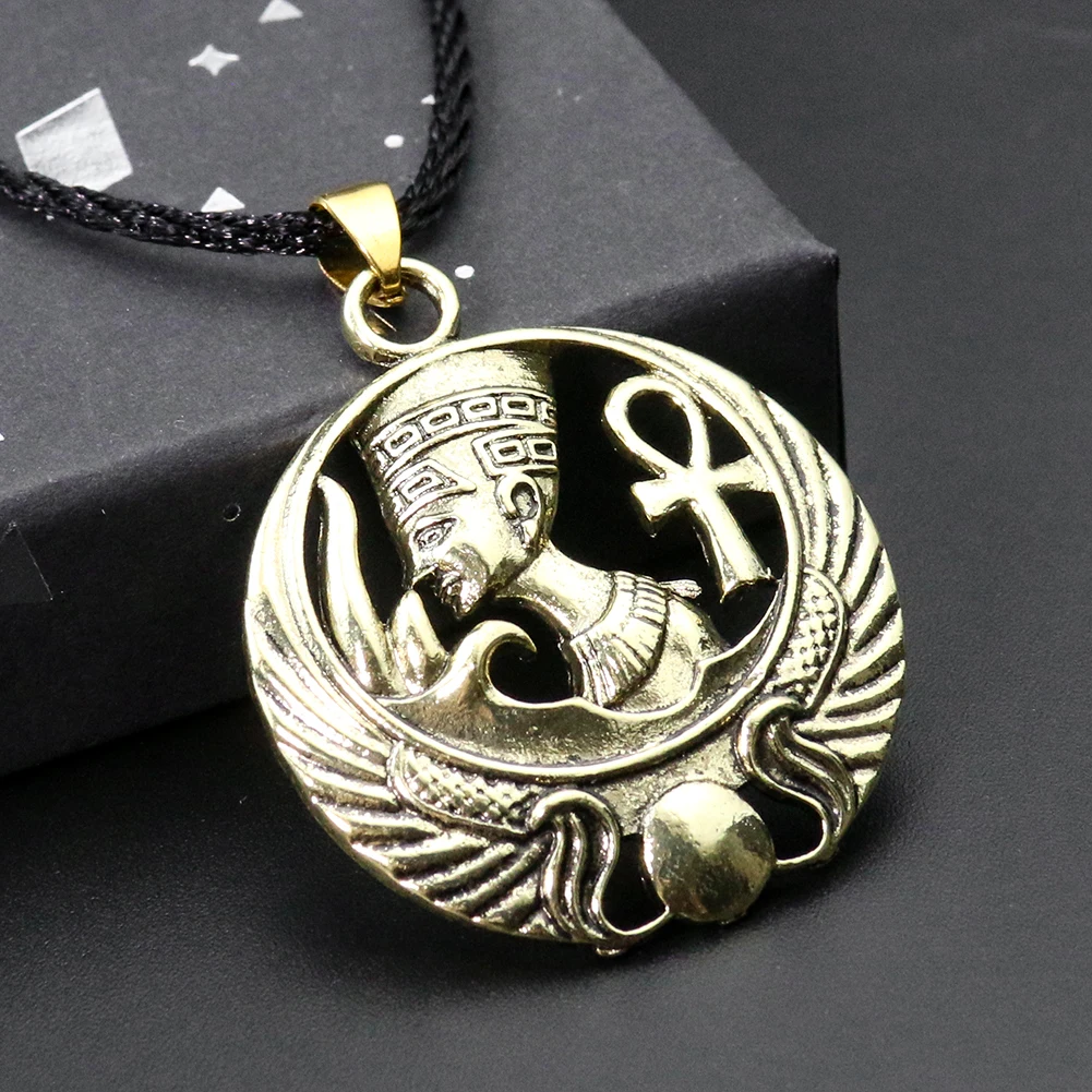 

Vintage Egyptian Queen Nefertiti Pendant Necklace for Women Key of Life Amulet Ankh Egypt Protection Charm Gothic Punk Jewelry