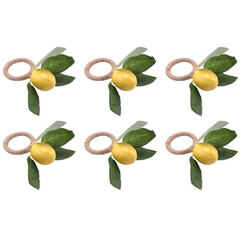 

Napkin Rings Set Of 6,Decorative Lemon Vine Leaf Napkin Rings, Dinning Table Setting Yellow Napkin Buckle Napkin Holders