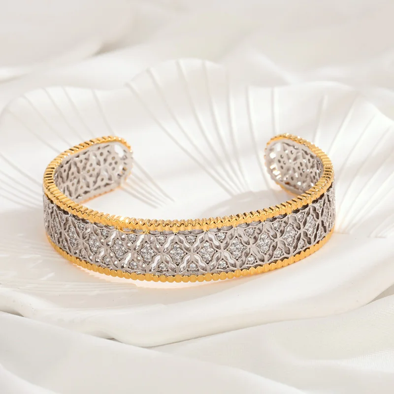 

Donia Jewelry Palace Luxury Two-color Honeycomb Titanium Micro-inlaid AAA Zircon Open Drawn Bracelet Ring Set