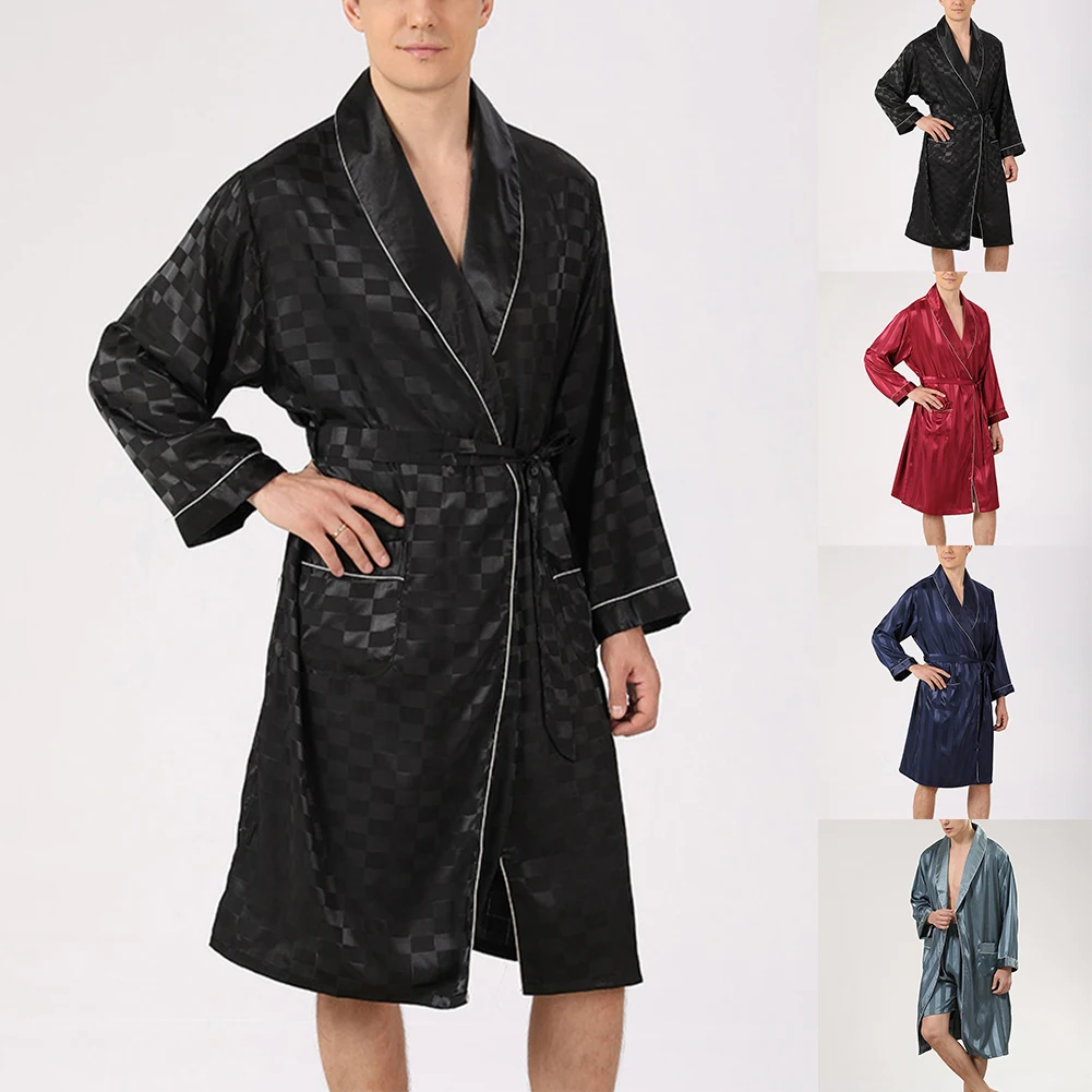 

Popular Mens Robes Summer Emulation Silky Bathrobe Long Sleeve New Male Lightweight Baggy Nightwear Pajamas Nightgown