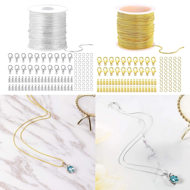 

33 Feet Snake Chains 20 Lobster Clasps 50 Jump Rings 40 Connectors Clasps for Layered Y Necklace Choker Bracelet Jewelry