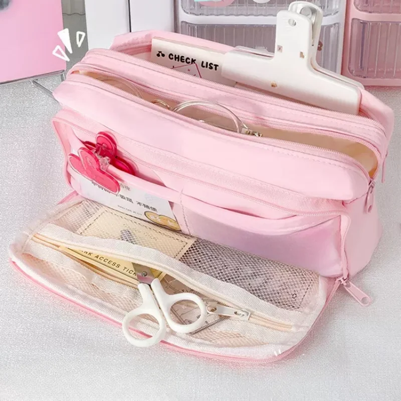 

Large Capacity Pink Aesthetic Pencil Bag School Pencil Box Girl Cute Stationery Zipper Pencil Pouch Student School Supplies