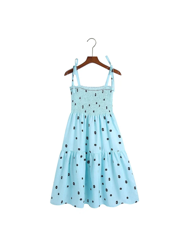

2022 Summer Women Kawaii Mini Dress Sleeveless Dot Print Elastic Bust Bow Female Elegant Street Strap Dresses Vestidos
