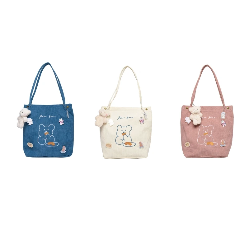 

Q1QA Casual Tote Shoulder Bag with Inner Pocket Handbags Cute Cartoon Tote Bag with Pendant Large Capacity Tote Bags